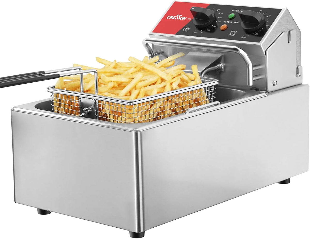 crosson Heißluftfritteuse, 6 L, Schwarz, Elektrische Aufsatzfritteuse mit leicht zu reinigendem, 30 Minuten Timer