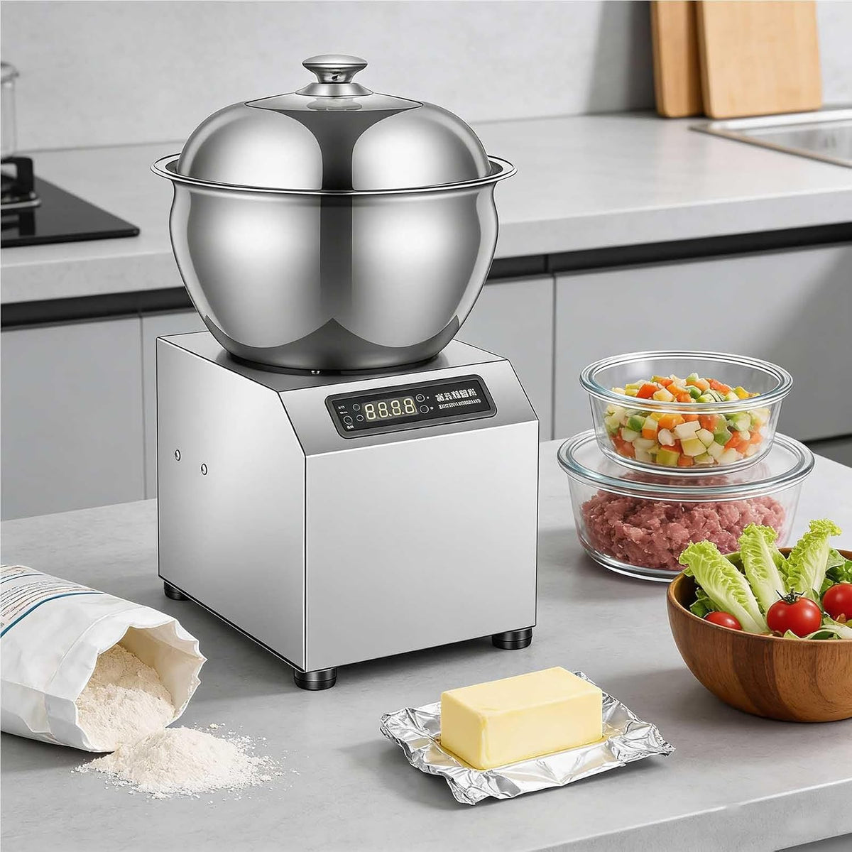 aromaoveite Knetmaschinen, 5 kg / 8 kg, 1800w, 5KG, Edelstahl, Schwarz, Gewerbliche Teigknetmaschine, Elektrische Teigknetmaschine