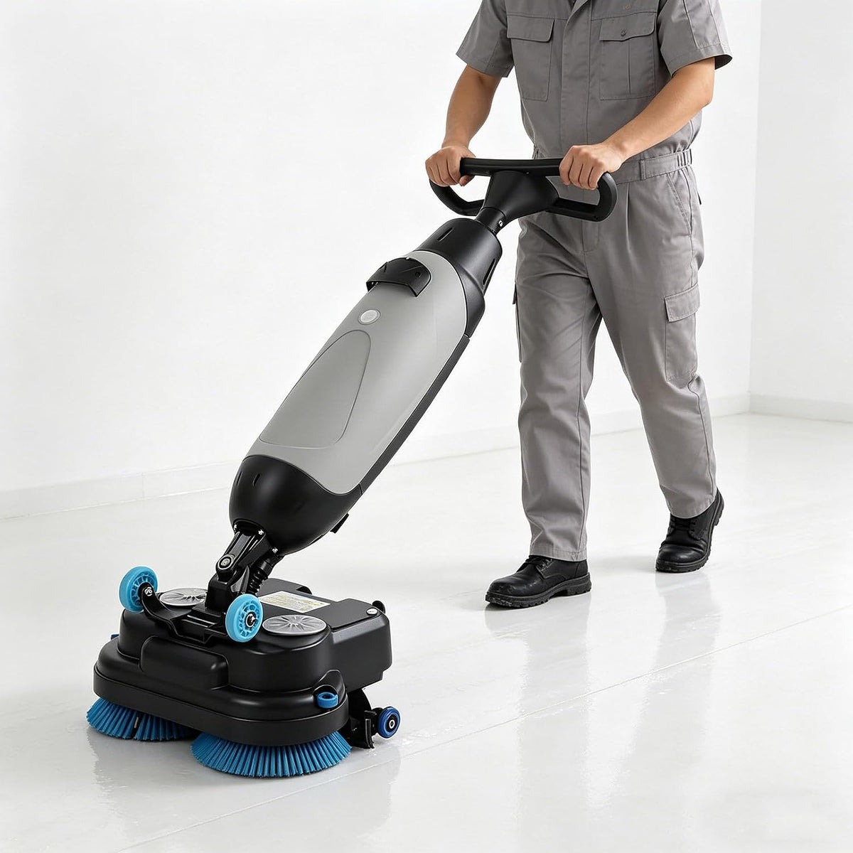 GESAIDES Staubsauger, 43 cm, Grau, Akkubetriebene, Handgeführte Mini-Scheuersaugmaschine, Kompakt und Tragbar, Reinigungsbreite