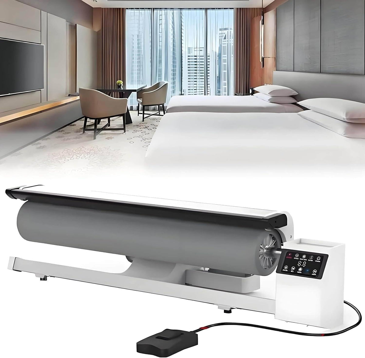 WHYYDSS Dampfglätter, 90 cm, Schwarz, Professionelles 2950-W-Dampfbügeleisen mit Rotationswalze, breite Gewerbe-Dampfpresse mit Fußpedal