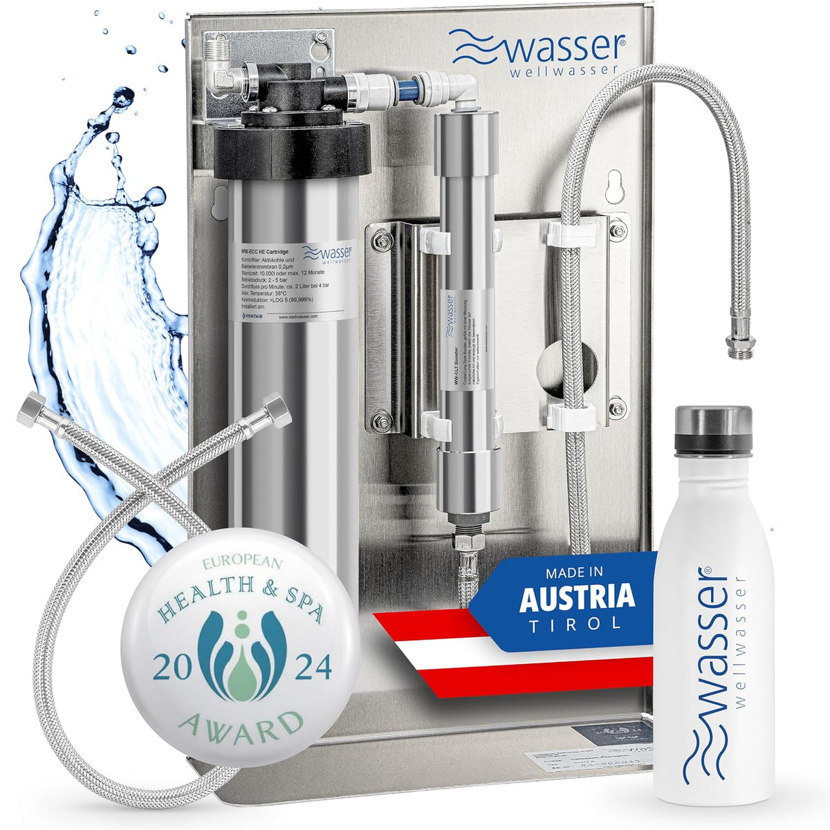 WELLWASSER Filtrierung für unter & über der Spüle, Silber, Wasserfilter 3-stufig Untertisch [CLT Booster] +