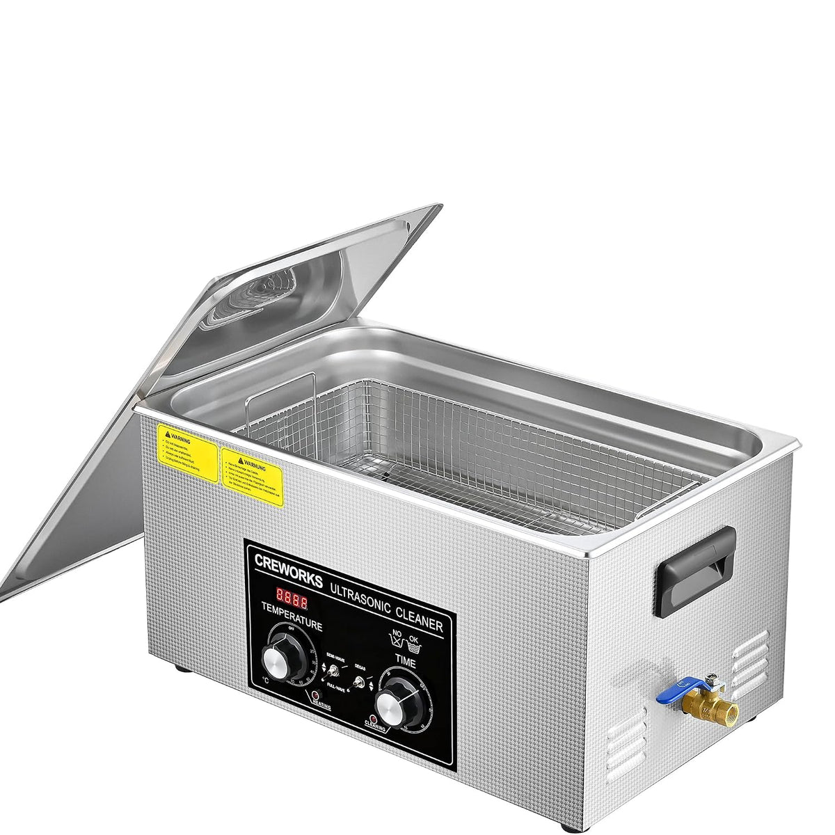 CREWORKS Waschmaschine, 480 W, 22 L, Silber, Ultraschallreinigungsgerät Edelstahl Ultraschallreiniger