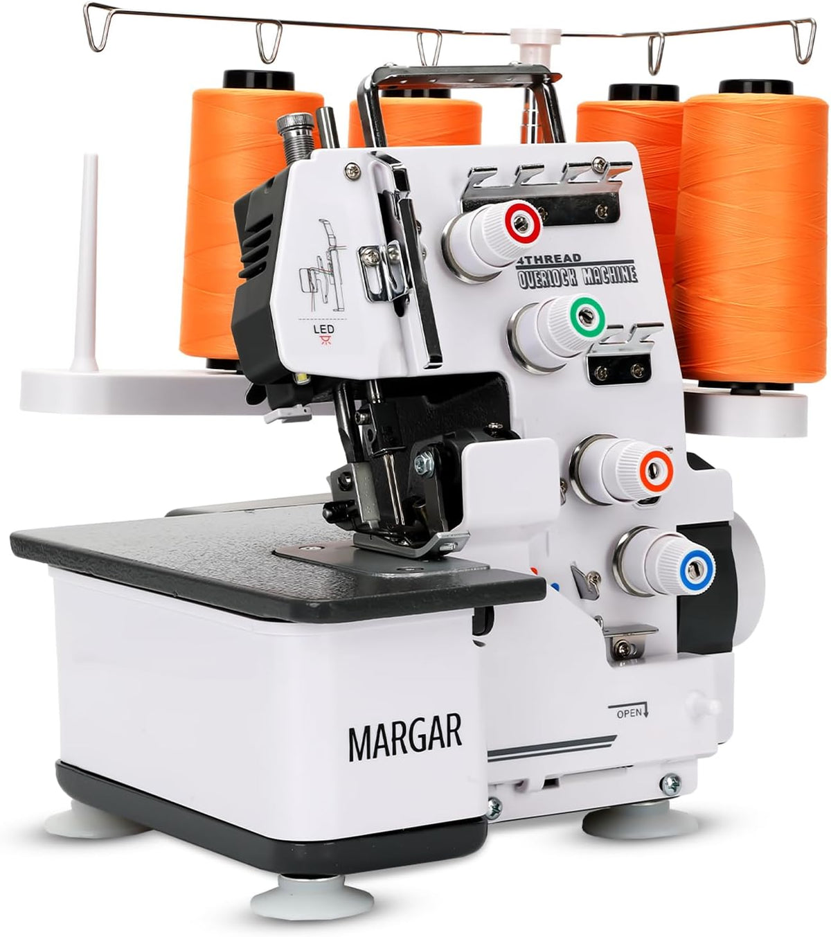 MARGAR Overlock-Nähmaschinen, Weiß, Upgraded Overlock Maschine mit 3/4 Fadenfähigkeit, Metallrahmen Serger Nähmaschine 1250 Stiche/Minute