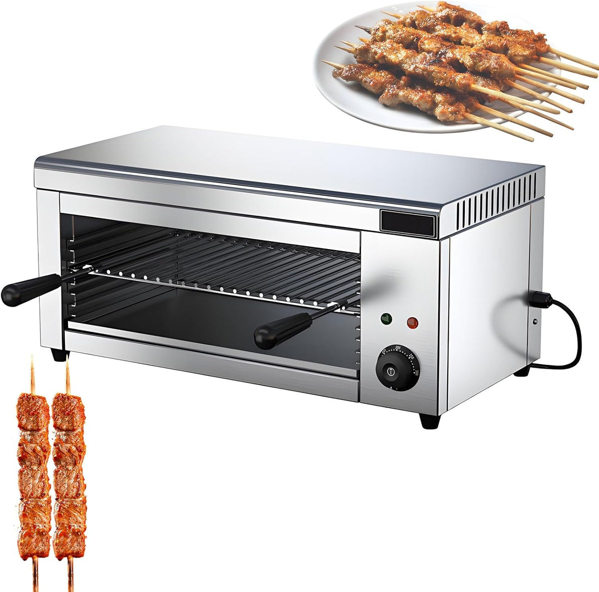 AETEREOS Elektrische Tischgrills, 220 V, Silber, 2000-Watt-Salamandergrill, elektrischer Raclettegrill mit Käseschmelzfunktion