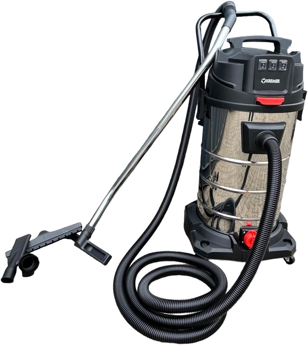 DeTec. Staubsauger, 3000 Watt (individuell schaltbar auf 1000 W, 2000 W oder 3000 W), 100 L, Edelstahltank, Schwarz