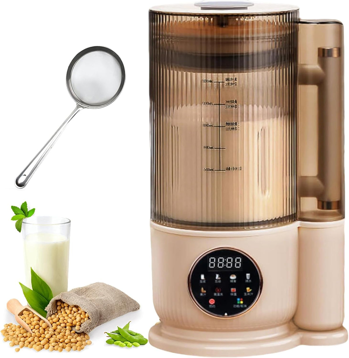Sojamilchbereiter Milchaufschäumer, 1,5 L, Grau, 8-in-1 Automatische pflanzliche Milchmaschine mit 12-Klingen, 24H Timer