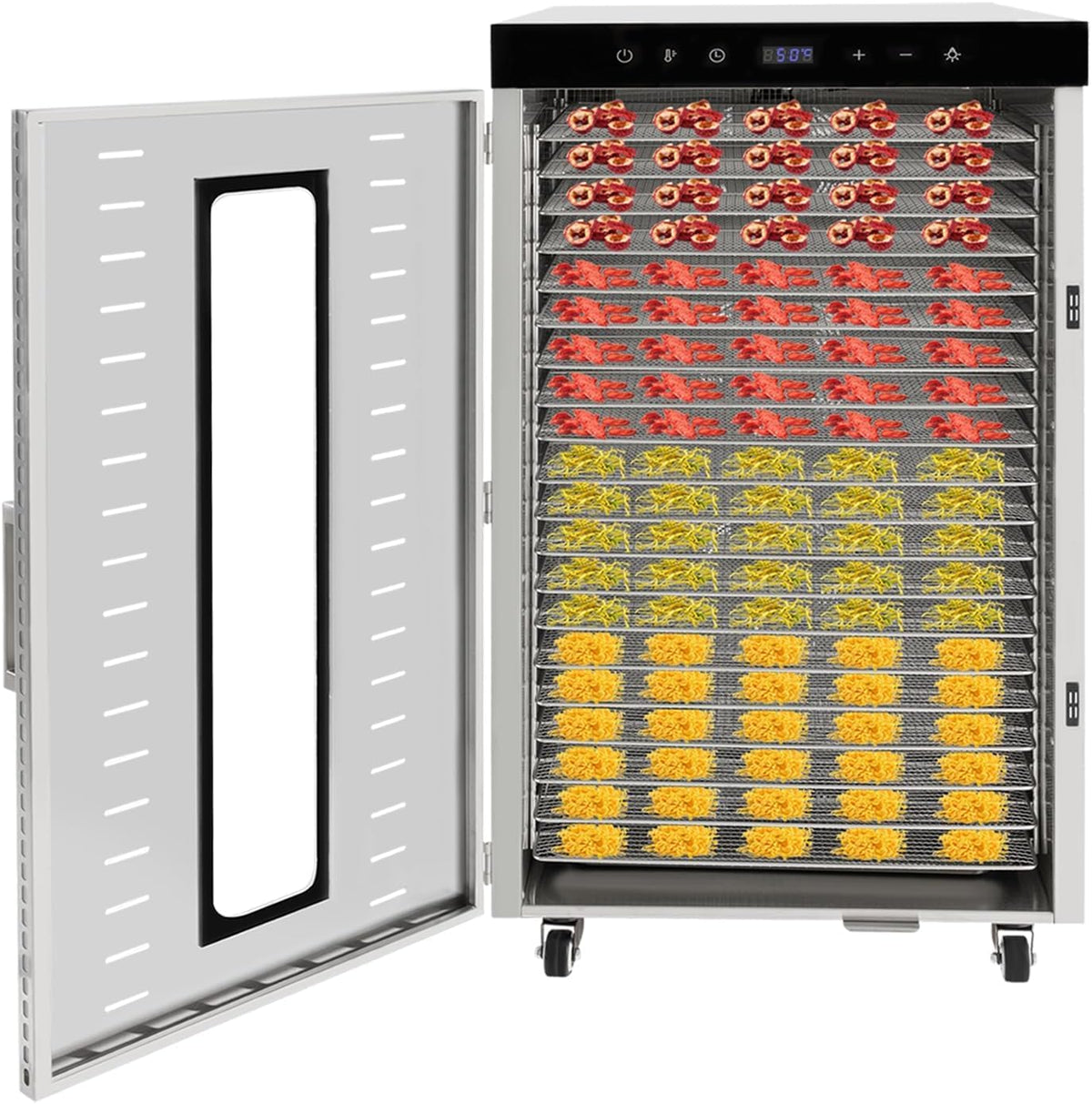 Gewerblicher Dörrautomaten, 1700 W, ≤48 dB, Edelstahl 304, Glas, Silber, Dörrautomat Mit Leistung, 20 Edelstahl-einschüben
