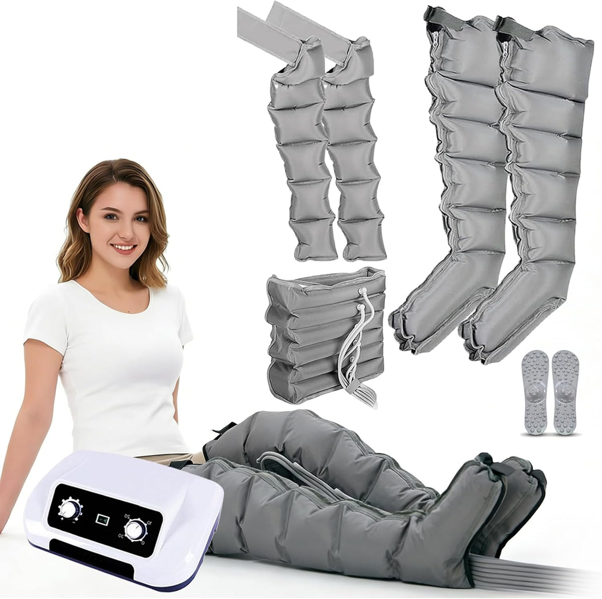 vanenferse Kompressor, Grau, Lymphdrainage Gerät Pressotherapie Gerät, Kompressions-Beinmassagegerät mit 6 Luftkammern