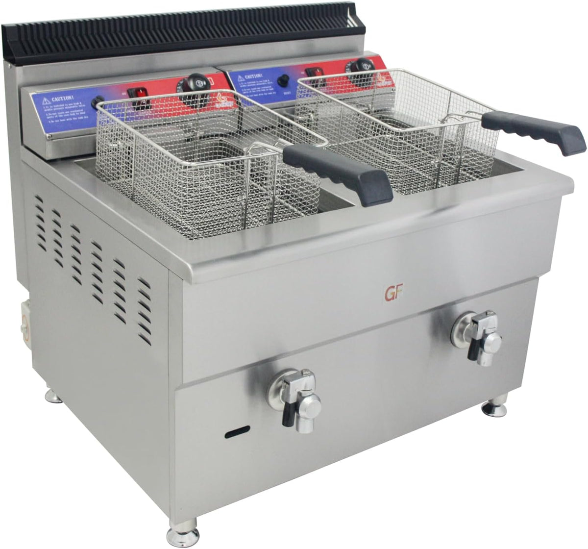 GASFRIT Heißluftfritteuse, 2 x 12,0 kW., 17 Liter, Edelstahl., Silber, Professionelle teuse mit Hahn, 17 l oder 2 x 17 l