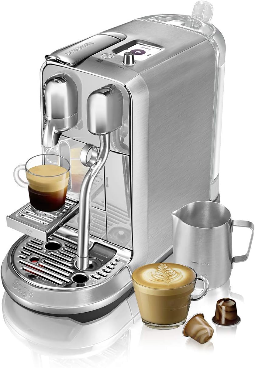 Sage Kaffeemaschine, Abnehmbarer Wassertank: 1,5 L, Probierbox mit Nespresso Kapseln, Silber