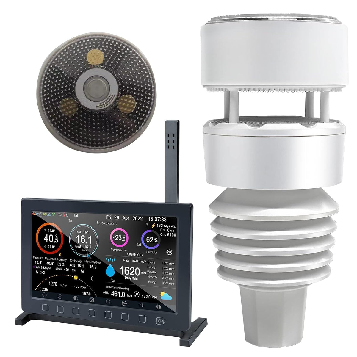 ECOWITT Wetterstationen, Schwarz, Wetterstation Funk mit Außensensor Wittboy Pro HP2564, Wifi Internet Radio Garten 7 in 1 Wetterstation