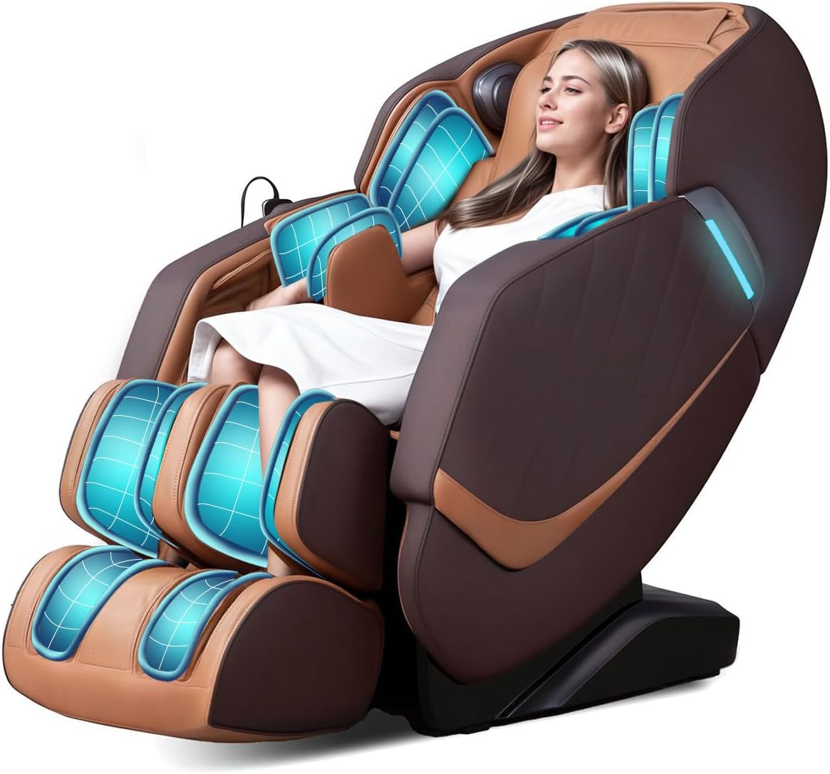RelaxRelife Audiogerät, Braun, Massagesessel mit SL-Schiene & Zero Gravity , Ganzkörpermassage, 3D Massage, Intelligent Body Scan Detection