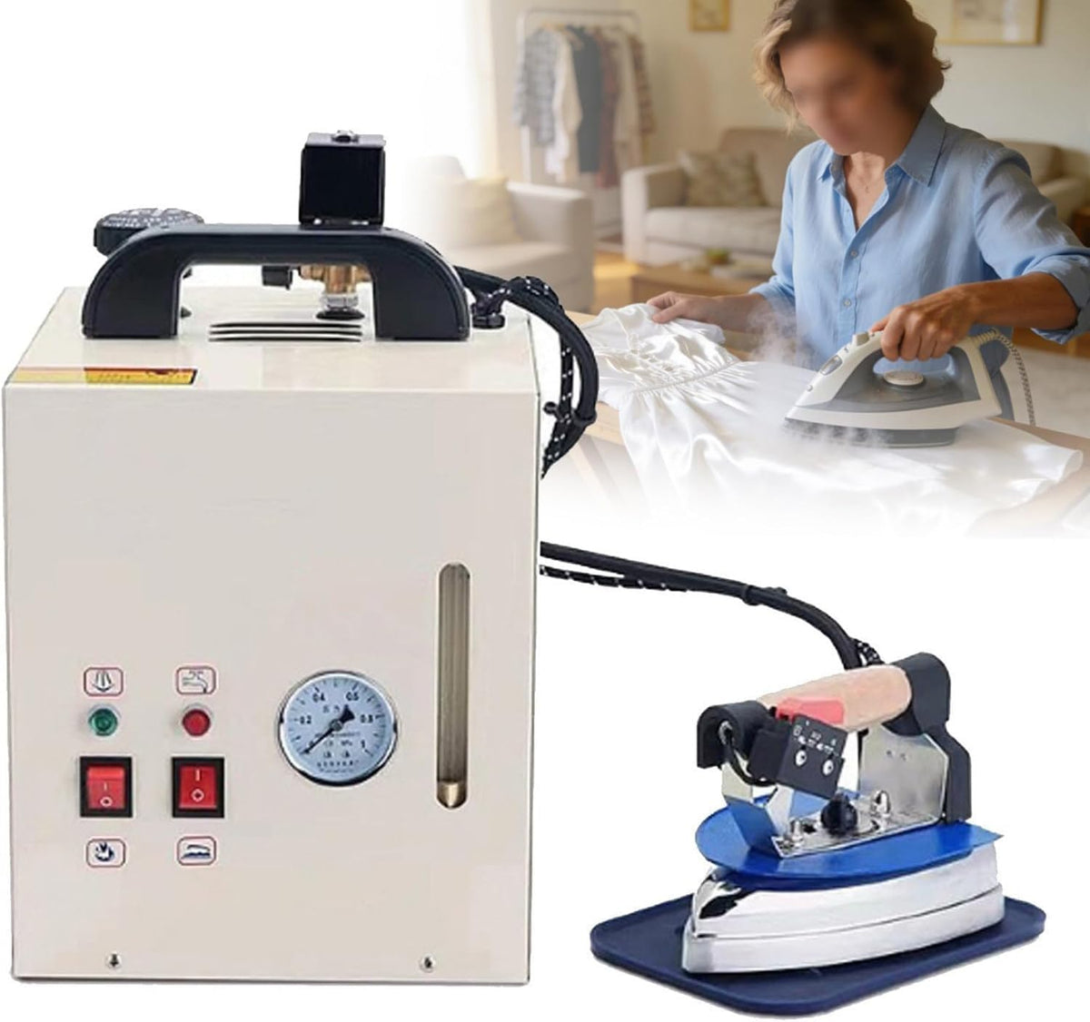 RETRIN Dampfglätter, 1600 W, 900 W, 4 L, Schwarz, Gewerbliche Dampfbügelanlage + Separate Station, Boiler aus Stahl