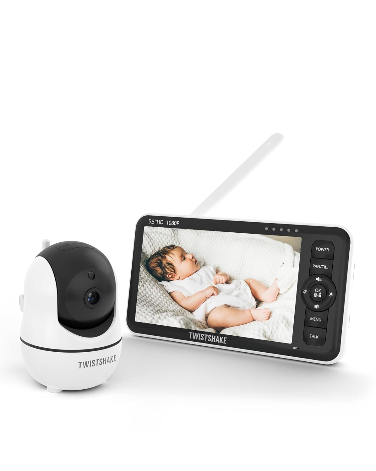 Twistshake Kamera, 5.5 Zoll, Schwarz, Babyphone mit und Audio - 1080p Full HD-Bildschirm, Zwei-Wege-Audiokommunikation - Raumtemperaturüberwachung