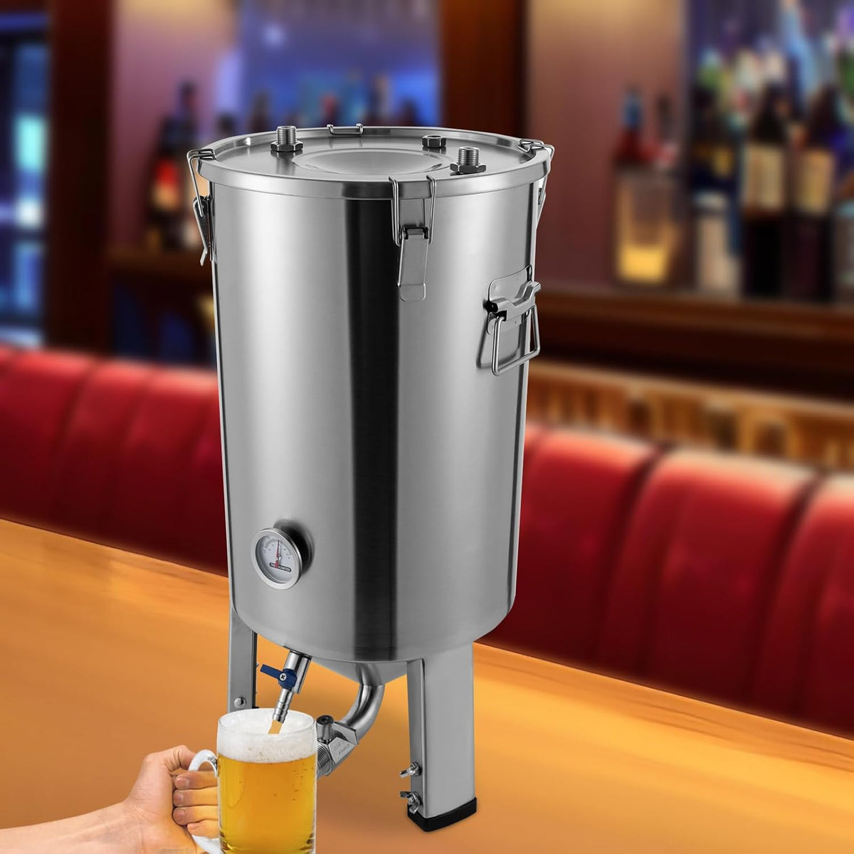 Aohuada Braukessel, 32 L/ 7.04 Gal, 304 Edelstahl, Silber, Bierbrauanlage Bierbraugerät Konischer Gärbehälter