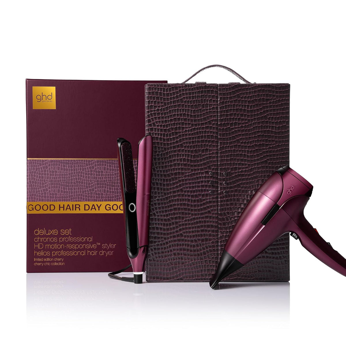 Flach Haarglätter, Schwarz, ghd Limited Edition Deluxe Geschenkset in Cherry Chic:, für alle Haartypen, für glattes