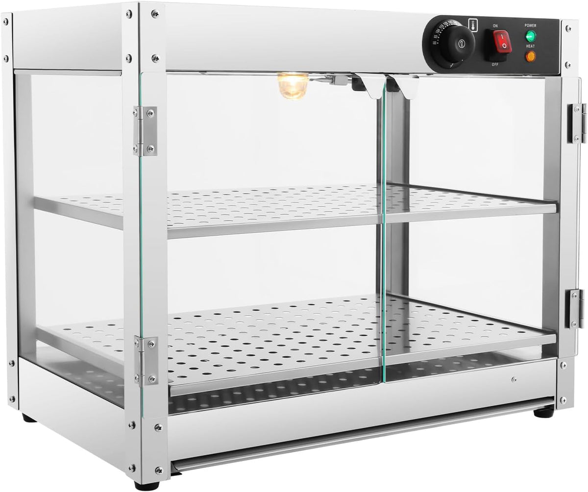 Wohnzimmerschrank MELAQULY, 800 W, 201 Edelstahl, gehärtetes Glas, Silber, 2-stufiger kommerzieller Speisenwärmer