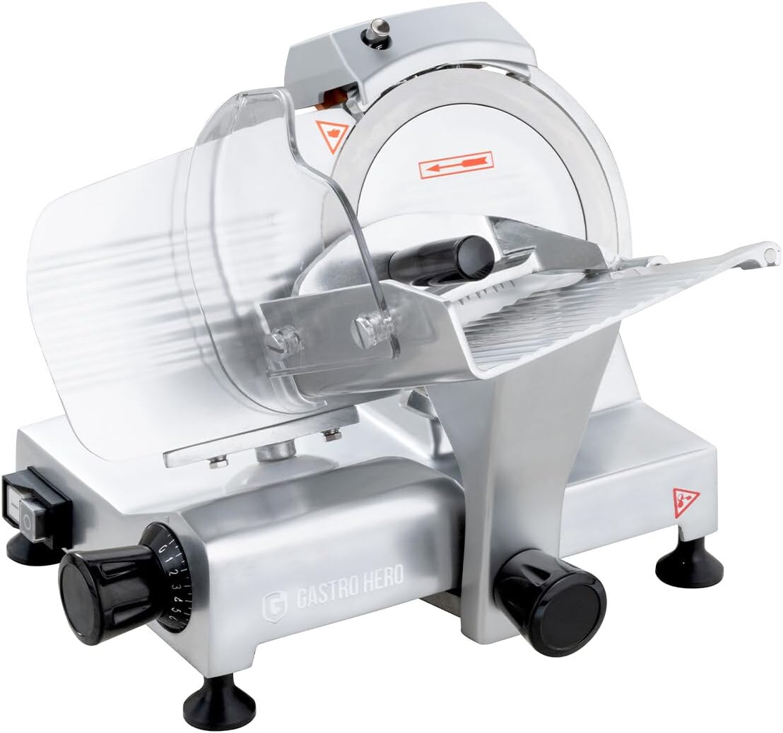 GastroHero Allesschneider, 195 mm, Schwarz, Aufschnittmaschine, einstellbar, Aluminium ASM195