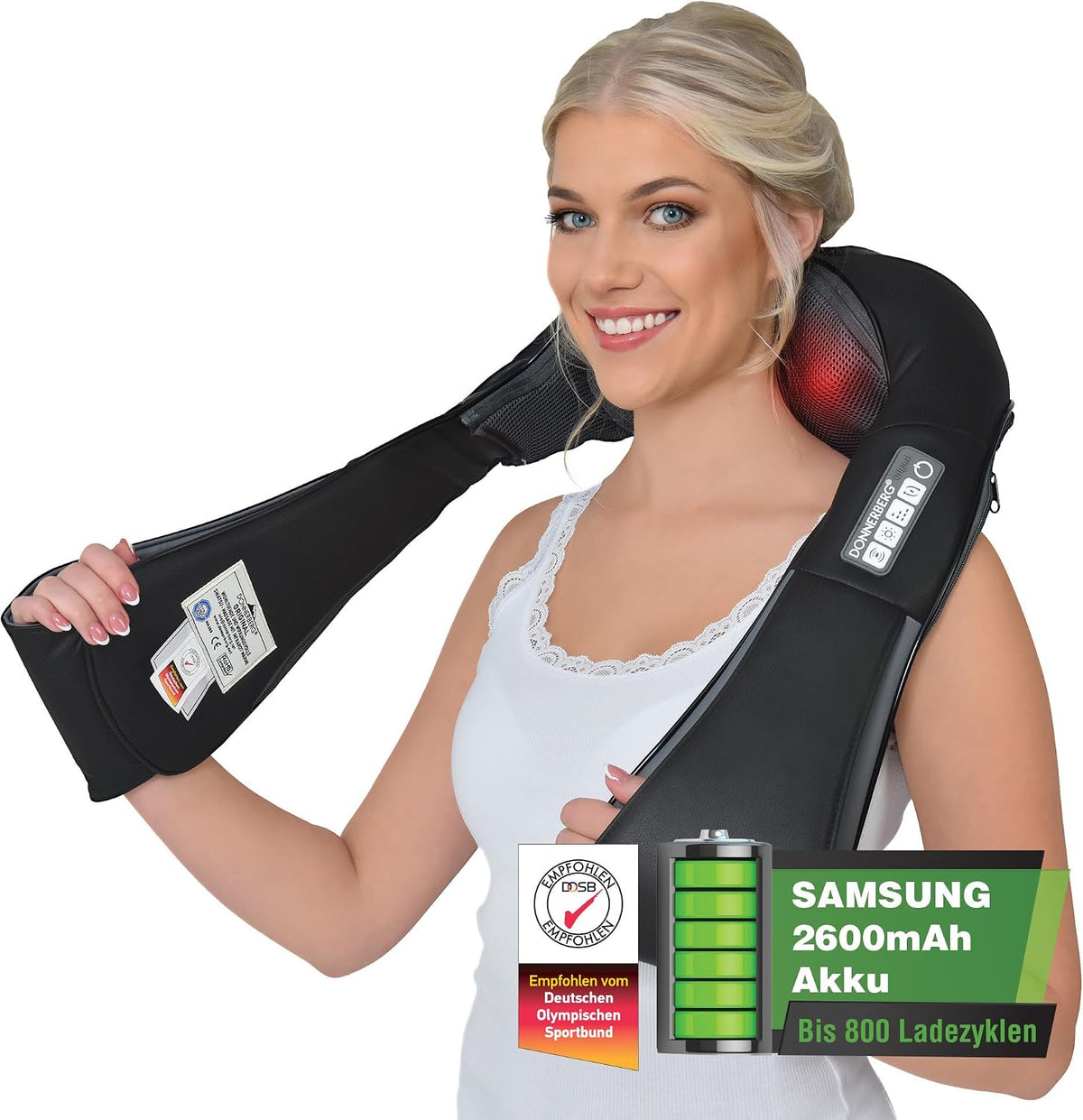 Donnerberg Nackenmassagegeräte, Schwarz, ® Akku Nackenmassagegerät Kabellos - Shiatsu - TÜV Geprüft, Nackenmassagegerät mit Wärme