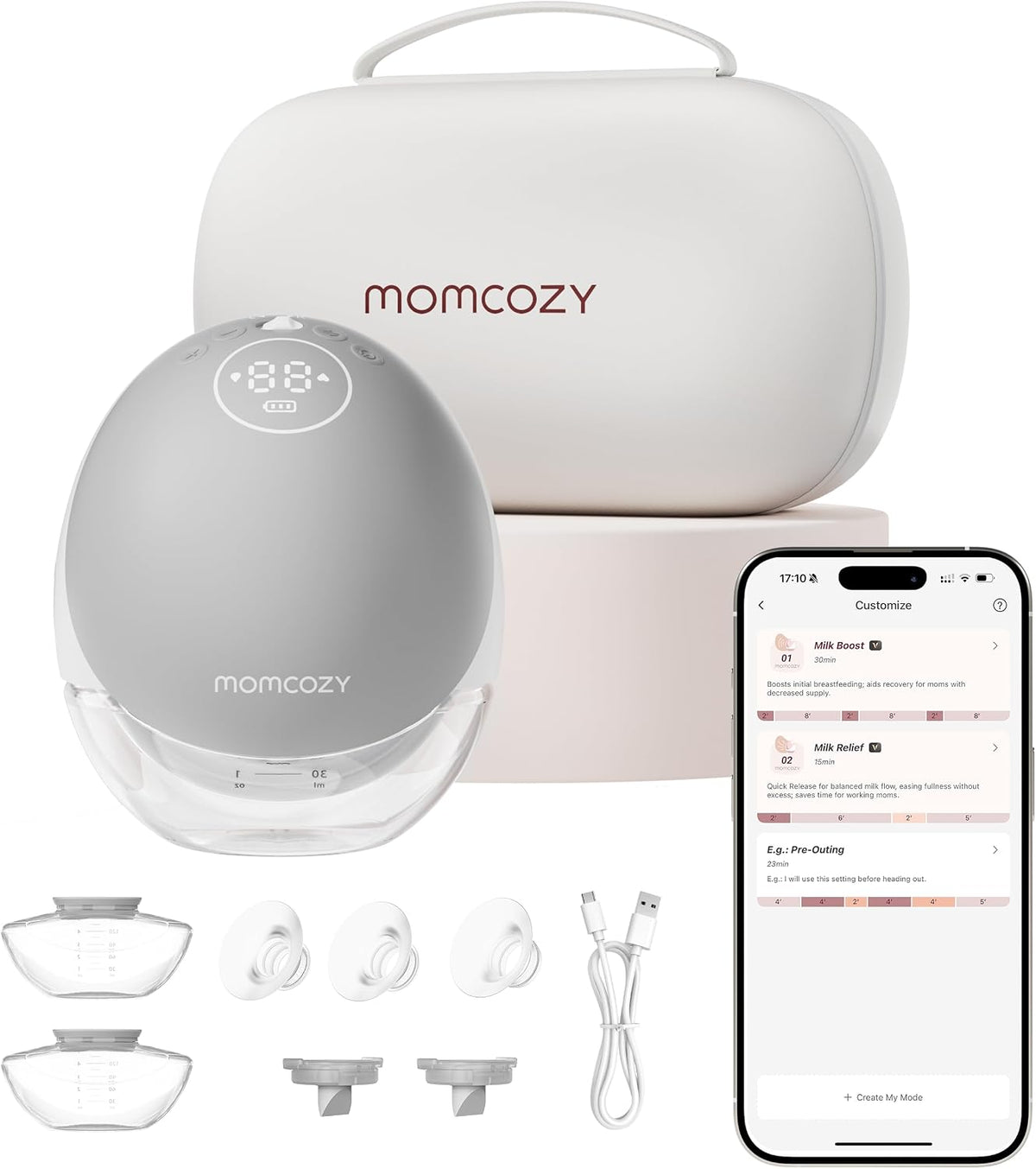 Momcozy Brustpumpen, 24 mm, Schwarz, M9 Mobile Flow Milchpumpe Elektrische handsfree 1 Pack, Freihändige, tragbare Brustpumpe mit App-Steuerung