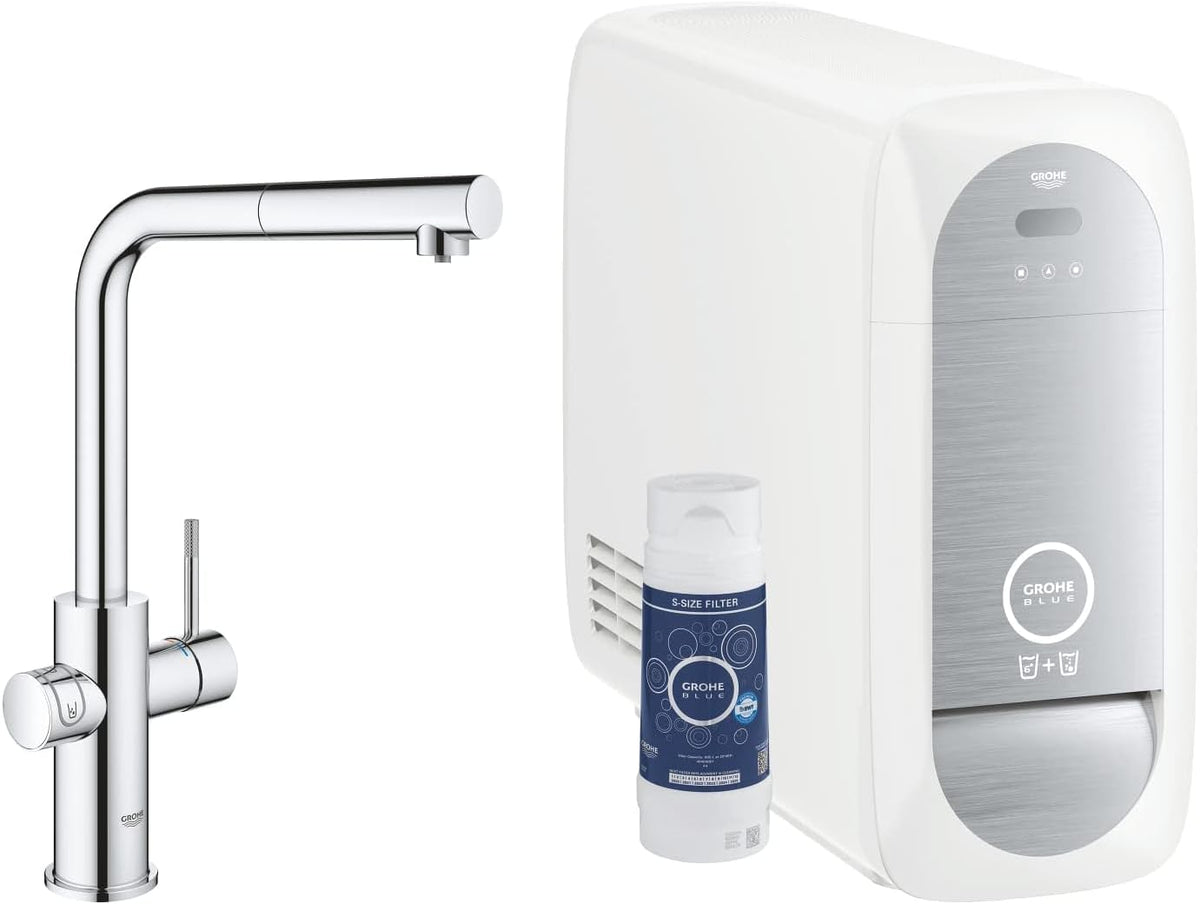 GROHE Küchenwaschbecken Touch-On-Wasserhähne, Blau, Blue Home, Küchenarmatur mit Sprudel-, Kühl- & Filterfunktion (Wasserhahn für gefiltertes
