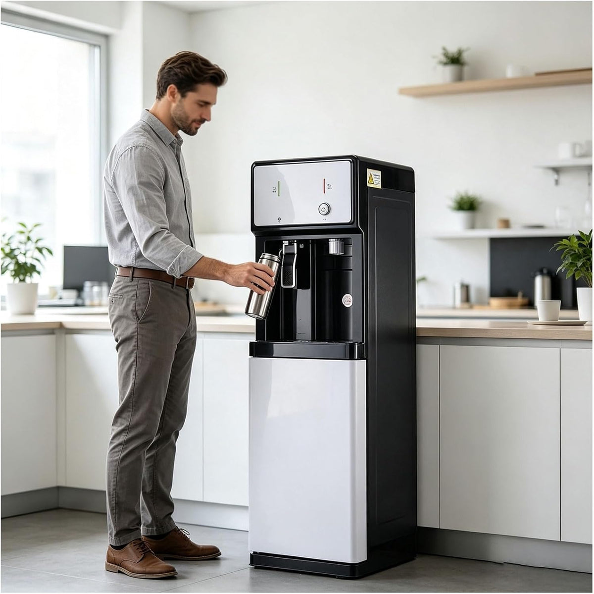 Wasserspender, Schwarz, Mit Wasseranschluss, Bodenstehend, freistehend Gerät, kontinuierliche Trinkwasserversorgung