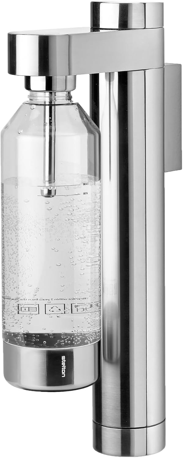 Stelton Küchenzeile, Silber, Brus Wassersprudler, Wandhalterung mit Flasche, Premium Carbonator für Wasser mit CO2 - Einstellbare