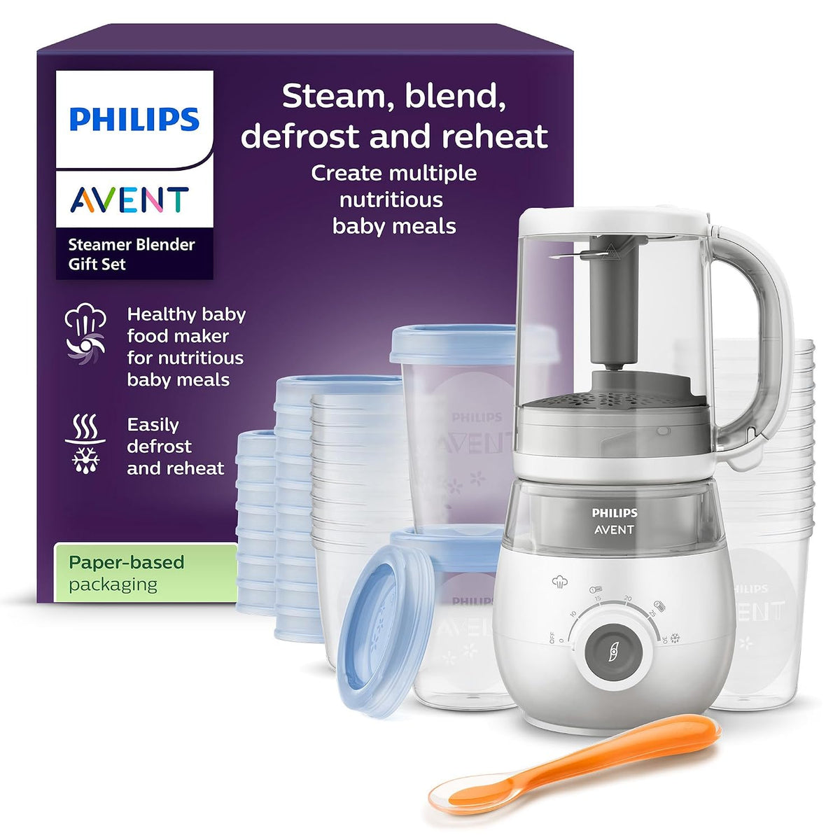 AVENT Universal-Küchenmaschinen, Schwarz, Philips Geschenkset mit Dampfgarer und Mixer, 4-in-1-Babynahrungszubereiter