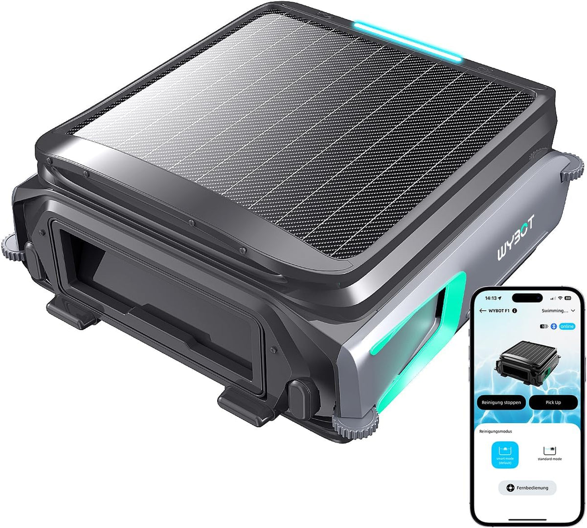 WYBOT Poolroboter, Grau, F1 Pool Skimmer Roboter Mit Solar & Akku, Reinigt Die Wasseroberfläche Automatisch, Steuerbar Per App