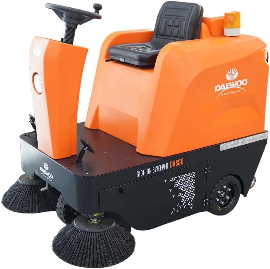 DeTec. Kehrer, 6380 m, 700 W, 48 V, 80 L, Schwarz, Aufsitz-Kehrmaschine Akku, Motor, Behälter