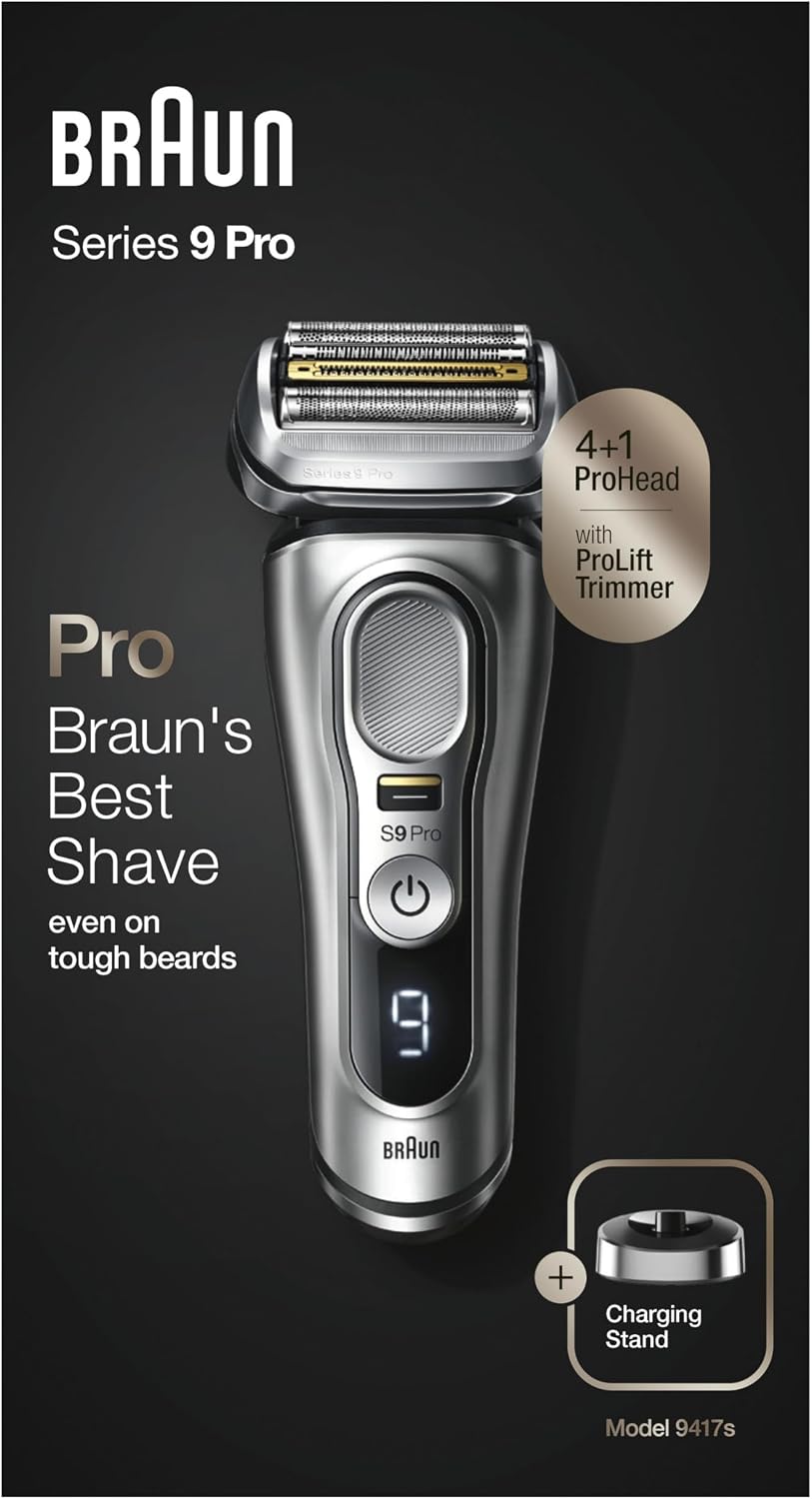 Braun Elektrorasierer, Braun/Silber, Series 9 Pro Premium Rasierer Herren, Scherkopf, & Trimmer, Ladestation, Laufzeit