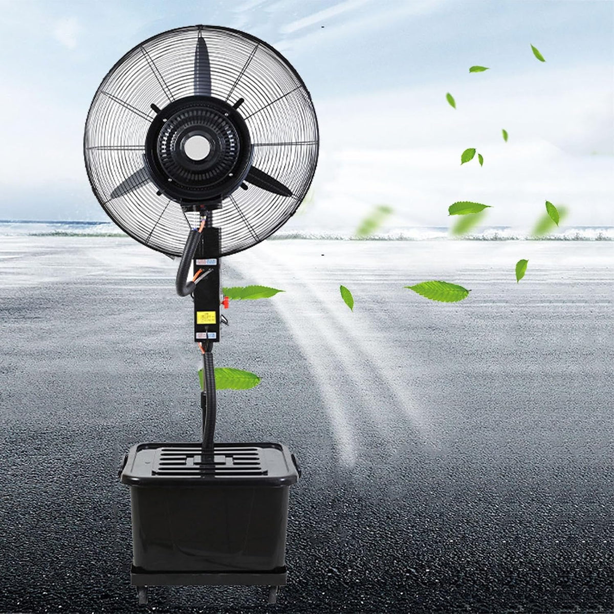 SaryEdge Mobiles Klimagerät, Weiß, Standventilator mit Sprühnebelfunktion für den Außenbereich, 3 Windstufen, 90°-Oszillation