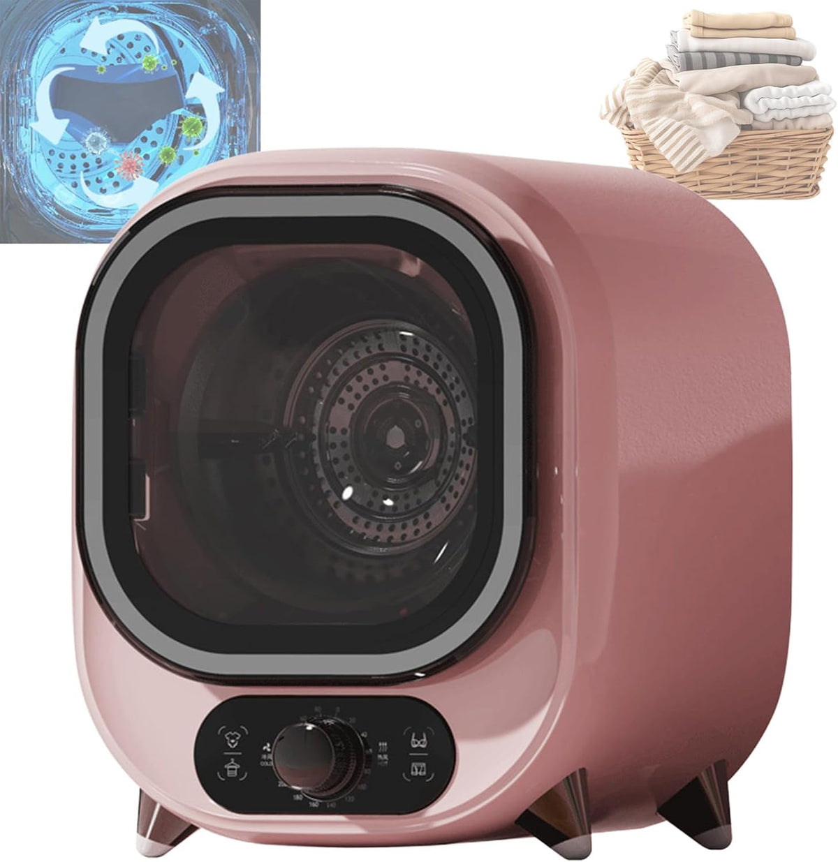 GwlThixion Wäschetrockner, 450w, Rosa, Tragbarer Kondensationstrockner, Kondensationstrockner Mit Edelstahltrommel