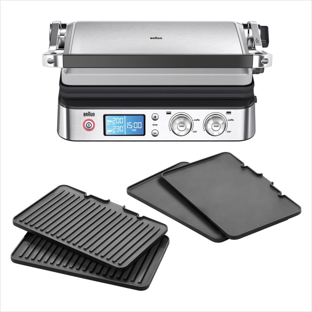 Braun Elektrogrill, 2000 W, Braun, MultiGrill 9 CG9043, 3-in-1 Kontaktgrill, BBQ & Ofen, große Grillfläche (16 Burger)