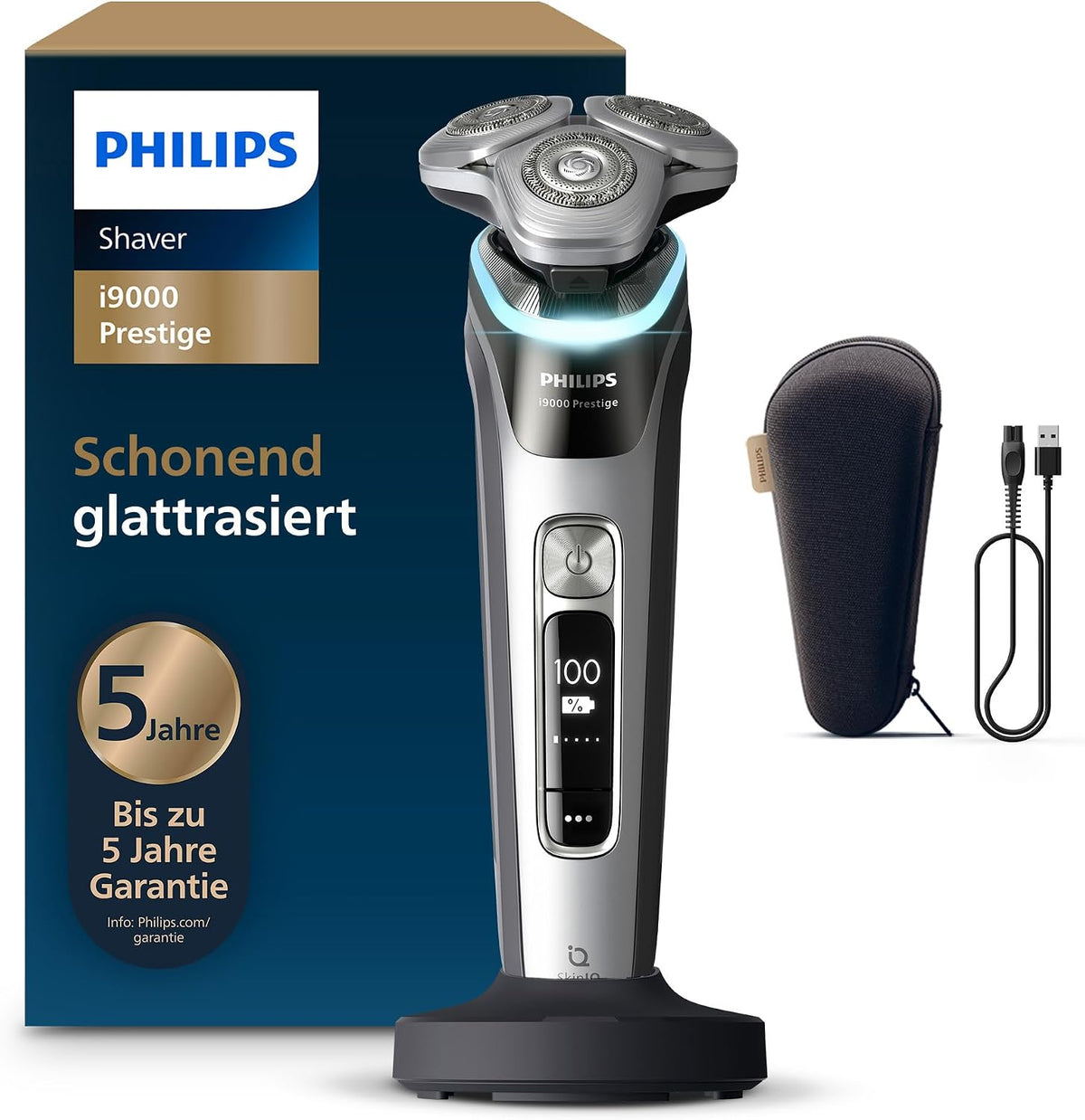 PHILIPS Elektrorasierer, Silber, Rasierer i9000 Prestige, elektrischer Nass- und Trockenrasierer für Herren