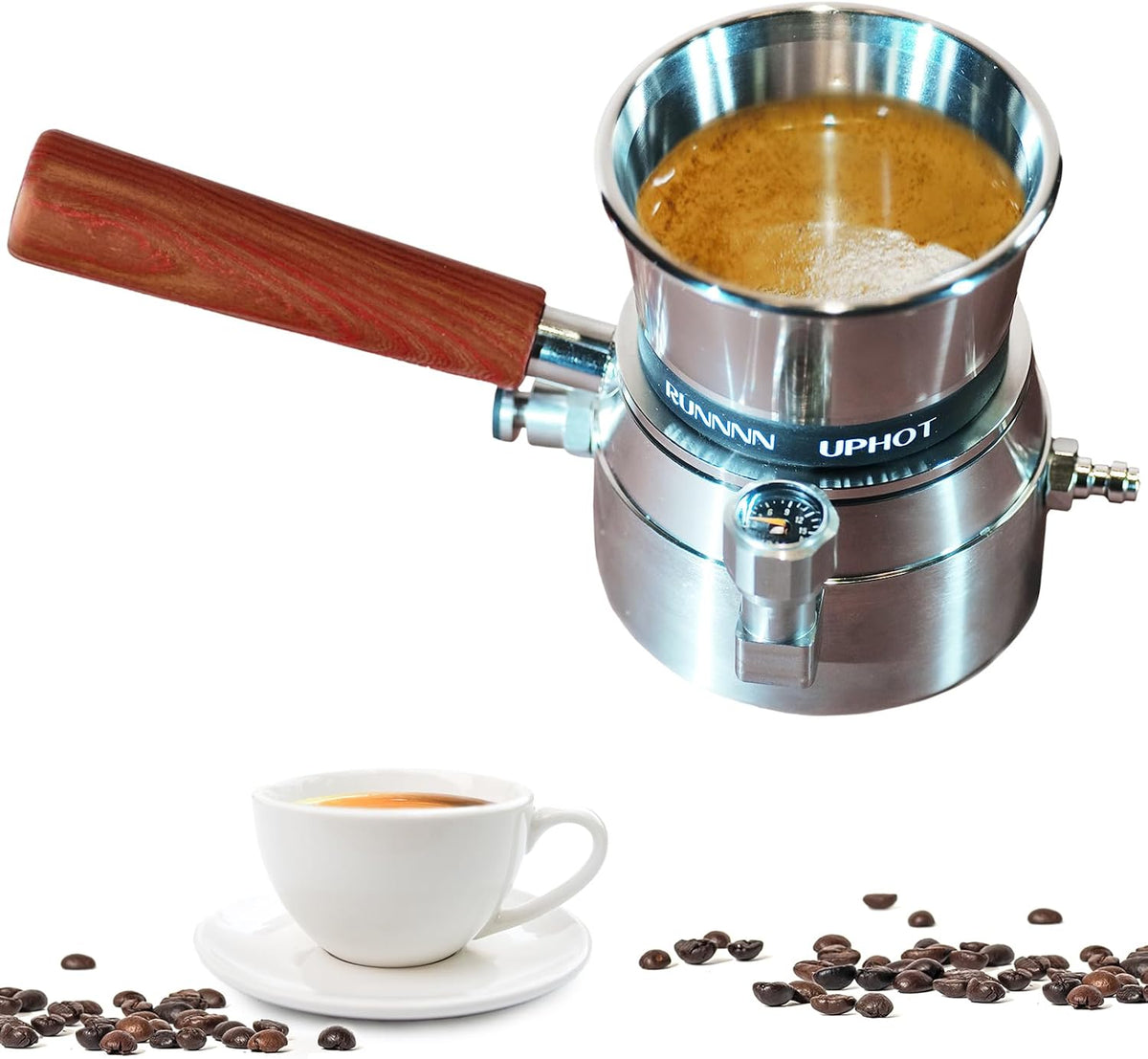 RUNNNN Kaffeemaschine, 9 Bar, Silber, UPHOT Tragbare Espressomaschine - Nur Maker, Pneumatischer Manueller Espressokocher Ohne Strom