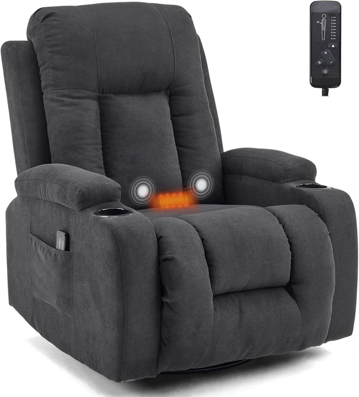 LEADZM Relaxsessel, Schwarz, Fernsehsessel mit 360°-Drehung, Elektro-Massagesessel, mit Liegefunktion, Massage