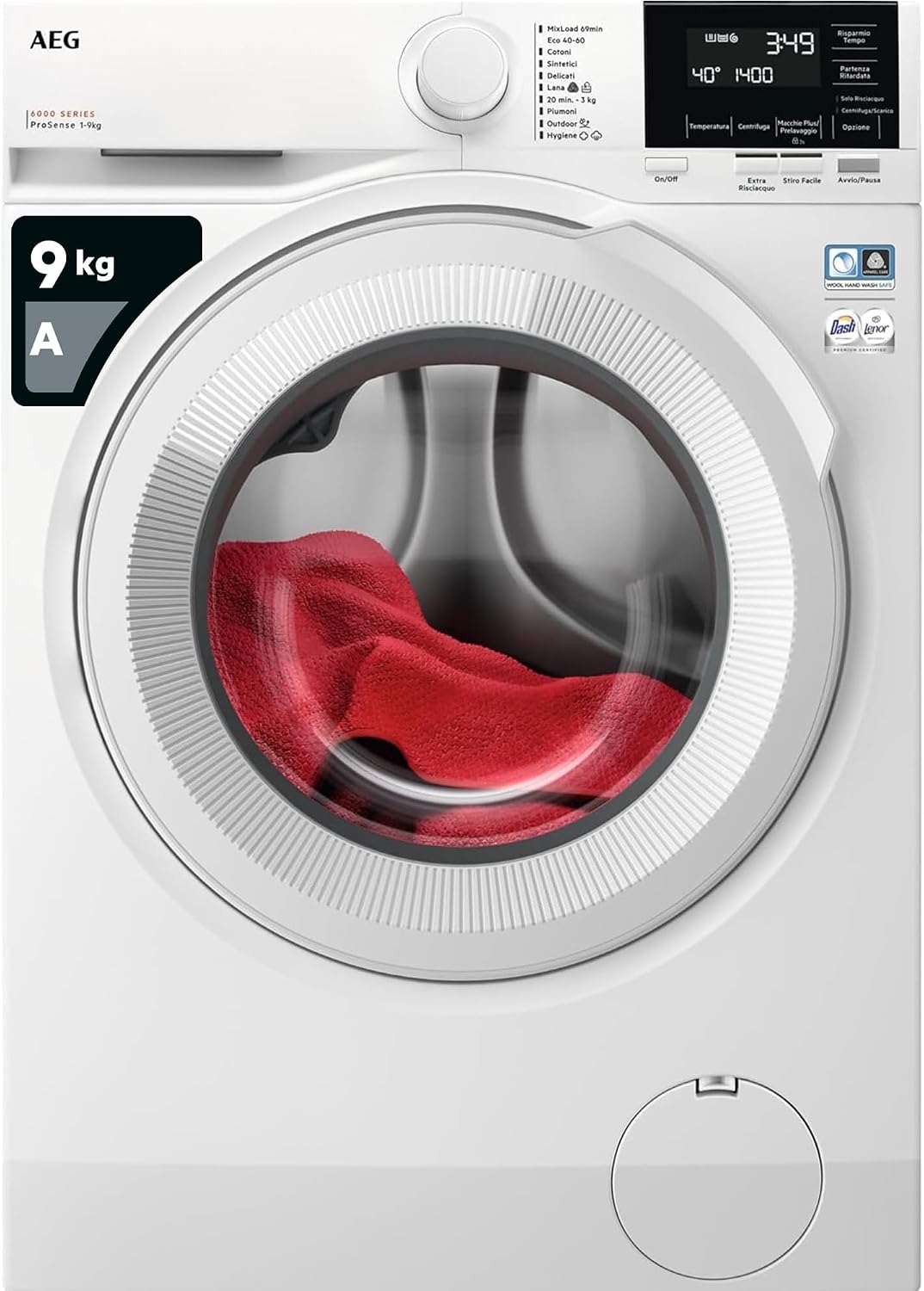 AEG Waschmaschine, 9 kg, Weiß, LR6G94OW Frontlader Serie 6000 ProSense, Klasse A, 1400 U/min, MixLoad Programm 69 min 30°C