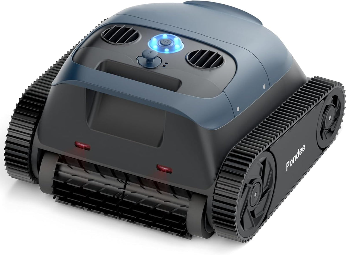 Pondee Poolroboter, 42 m, Schwarz, X8 Boden und Wand, ³/h Quad-Motor Saugleistung, Smart-Navigation, Horizontale Wasserlinienreinigung