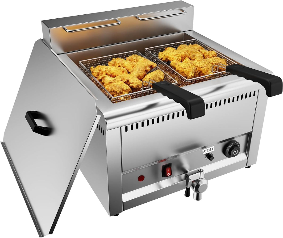 TAIMIKO Heißluftfritteuse, 22 L, Schwarz, Kommerzielle Elektrische Fritteuse Friteuse mit Fett Ohne