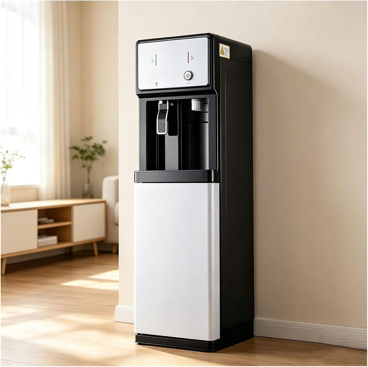 freistehend Heißwasserspender, Schwarz, Wasserkühler mit Festwasseranschluss, einfache Installation, Wasserspender mit Bodenladung