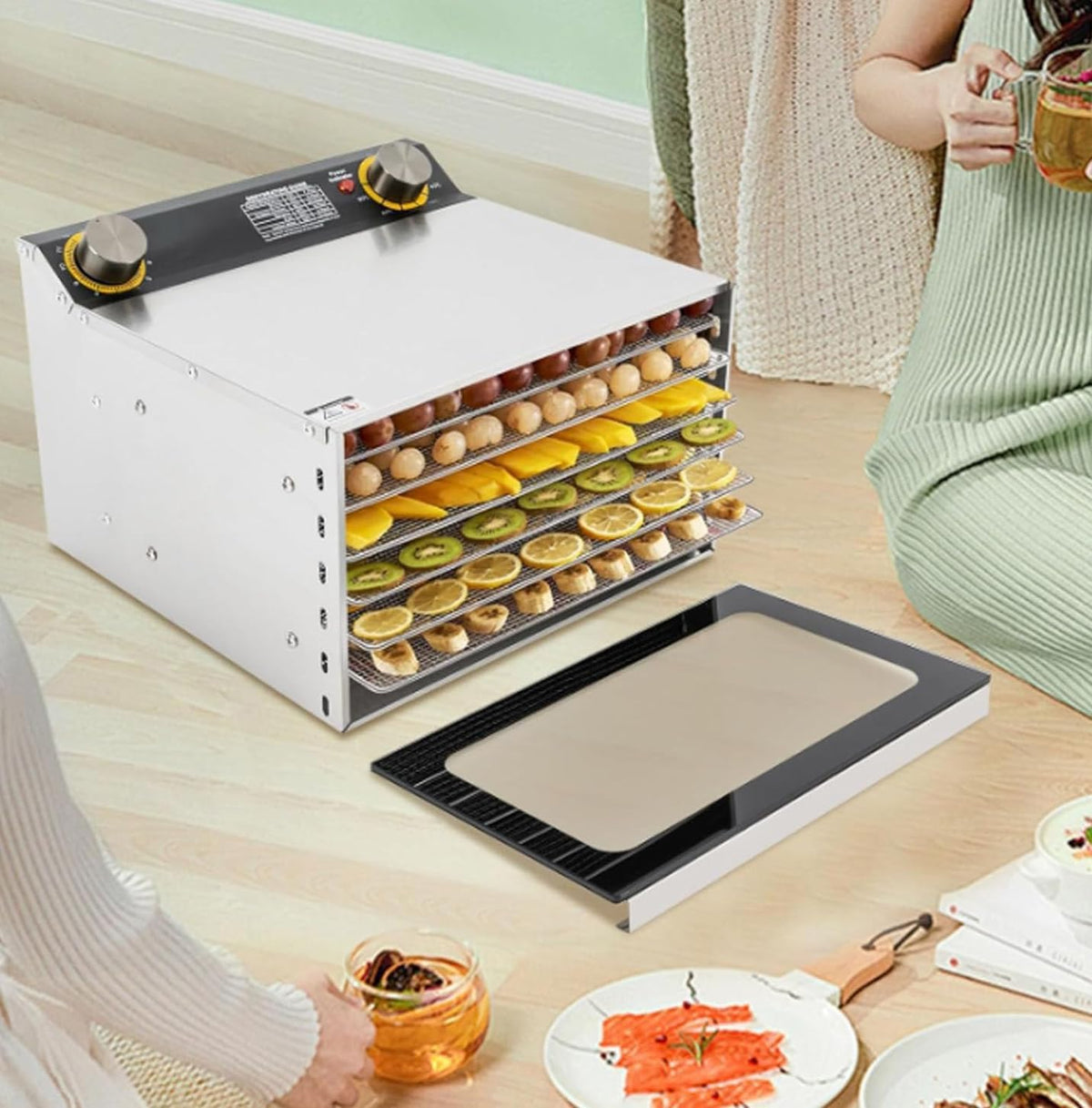 NzEupno Dörrautomaten, 400 W (6/ 8 Tabletts), 800 W (12/ 18 Tabletts), Edelstahl, Edelstahl 304, Silber