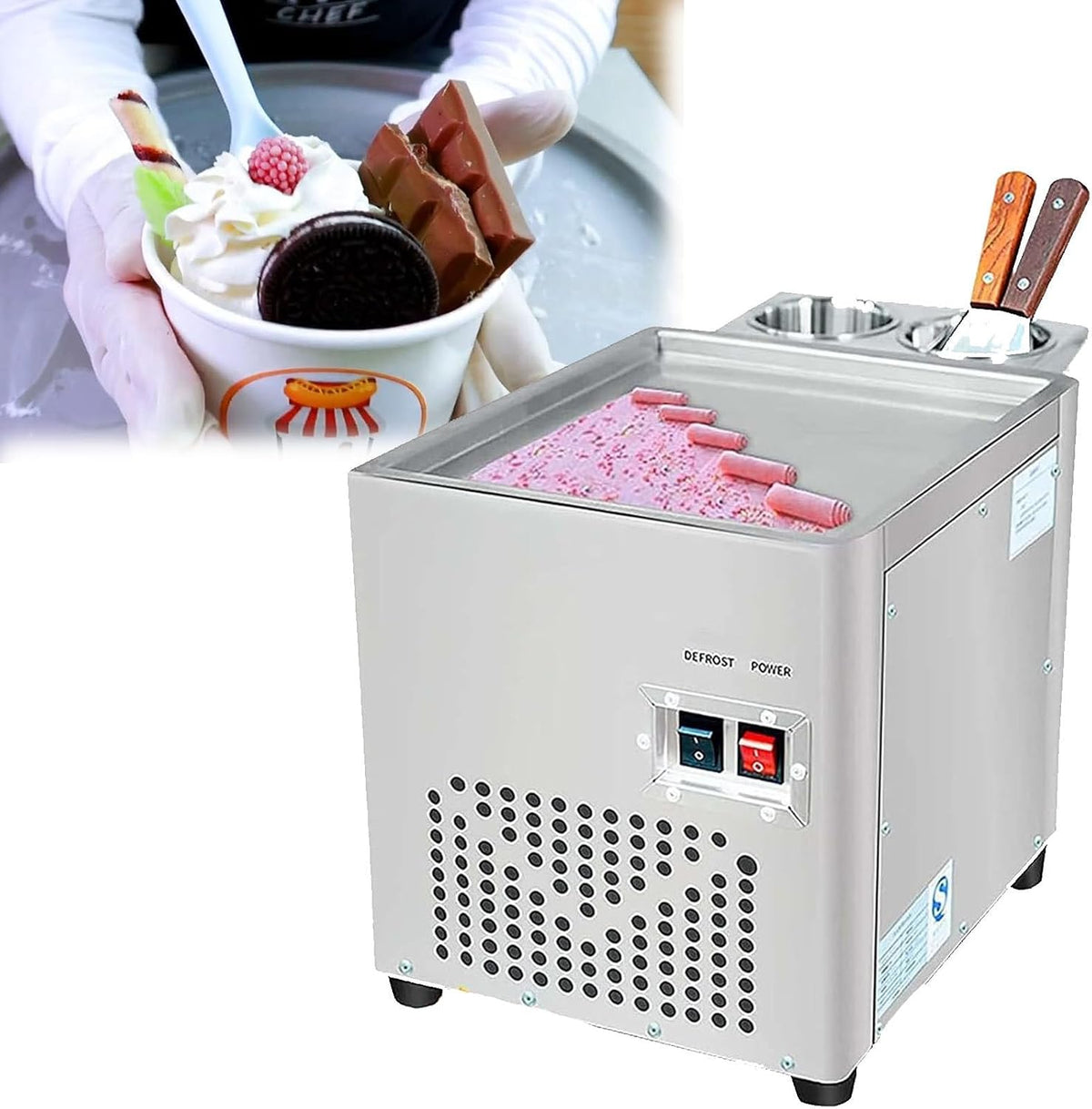 RayGenius Eismaschine, Rostfreier Stahl, Silber, Gewerbliche Eiscreme-Maschine Aus Edelstahl Mit 2