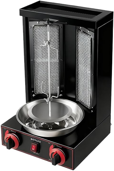 RUODATONLY Elektrogrill, 10 kg, Edelstahl, Schwarz, Elektro Gas Kebap Grill, mit 2 Brennern, Gyros, Tischgrill