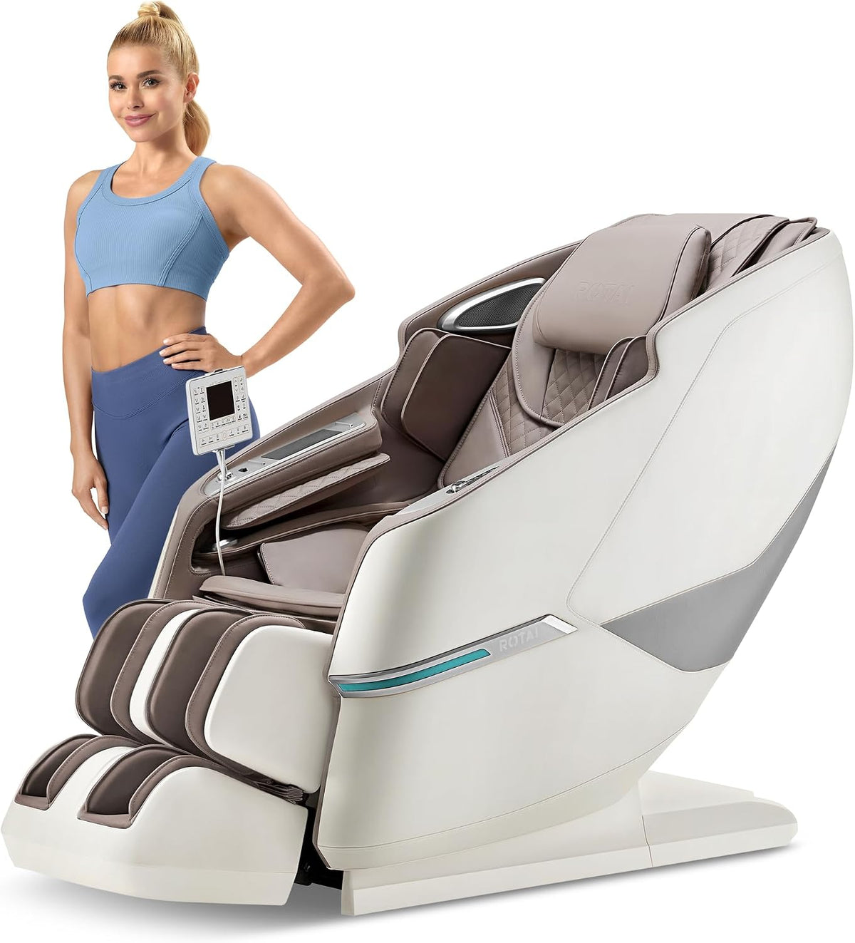 ROTAI Audiogerät, Grau, Massagesessel 4D mit Doppelmotor, SL-Schiene & Zero-Gravity, Rückenheizung, Bluetooth-Lautsprecher