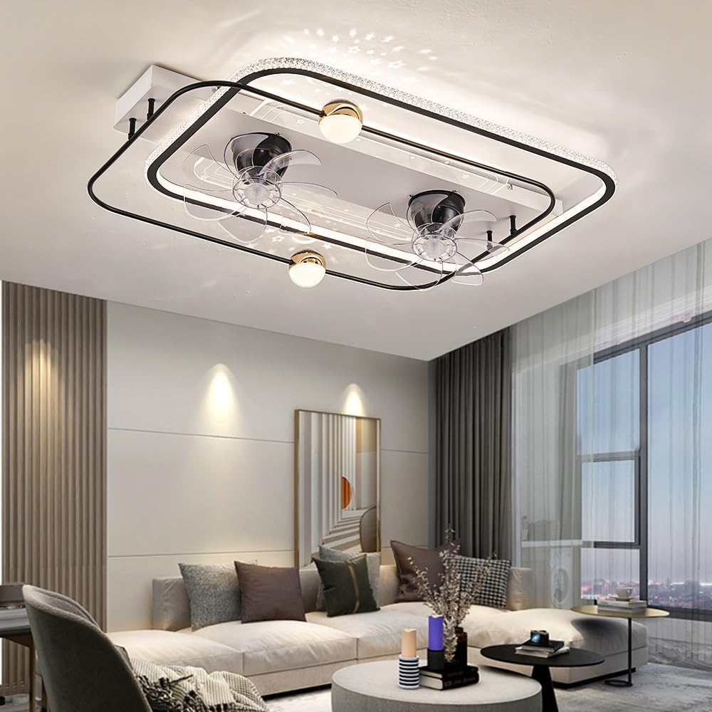 Eurotondisplay Deckenventilator, Robustes Metallgehäuse, Motor aus reinem Kupfer, ABS Lüfterblatt, Lampenschirm aus Acryl, Kristallelemente am Rahmen