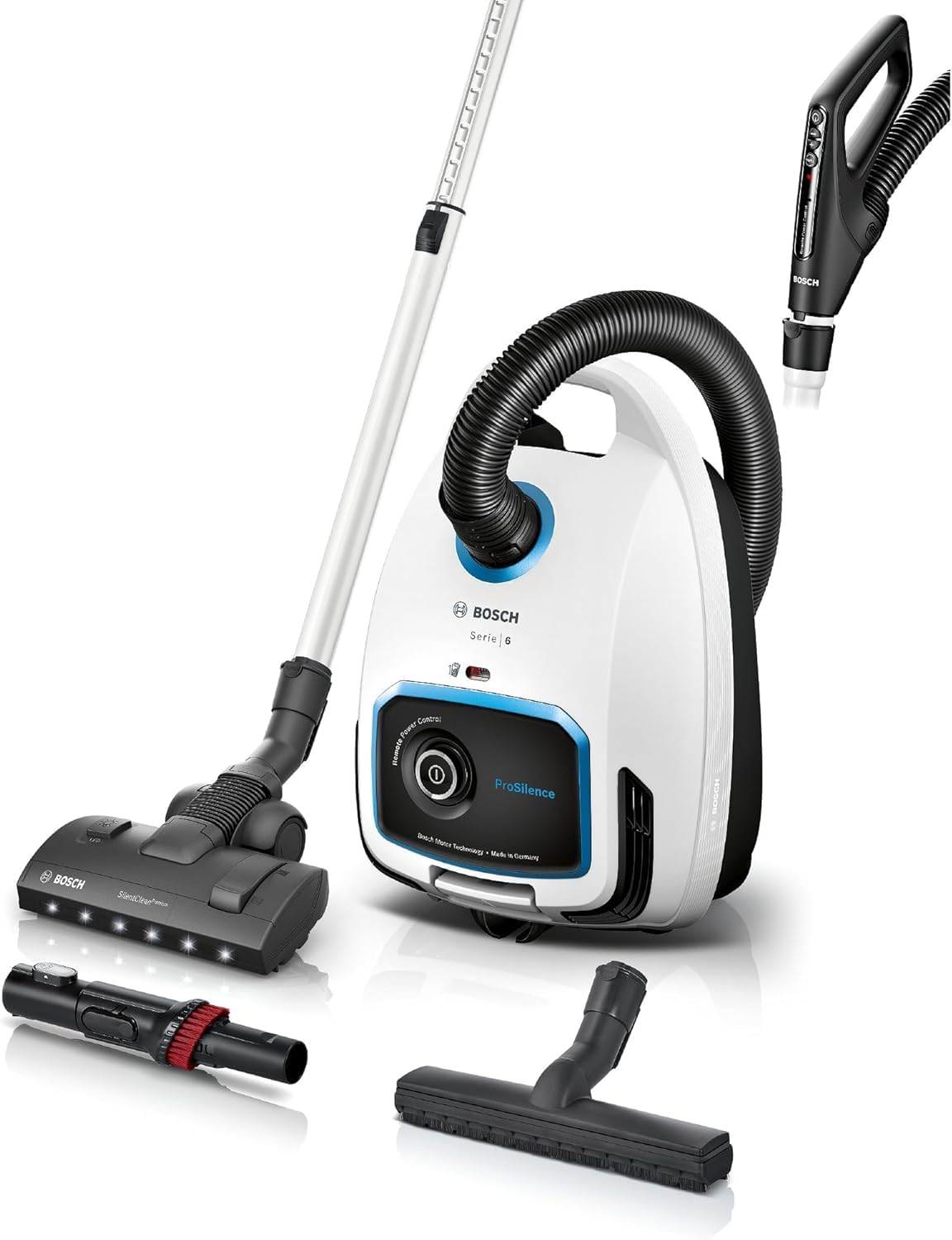 Bosch Staubsauger, Weiß, mit Beutel, Serie 6, ProSilence, leise, HEPA-Filter, LED-Kopf, BGB6SIL0 L