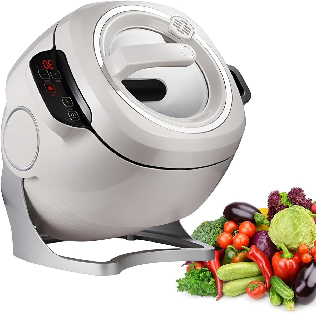 6 L Multikocher, 37,1 x 36,6 x 31 cm., 2000 W, 6 L, Grau, Automatische Rührmaschine Smart Wok Cooker