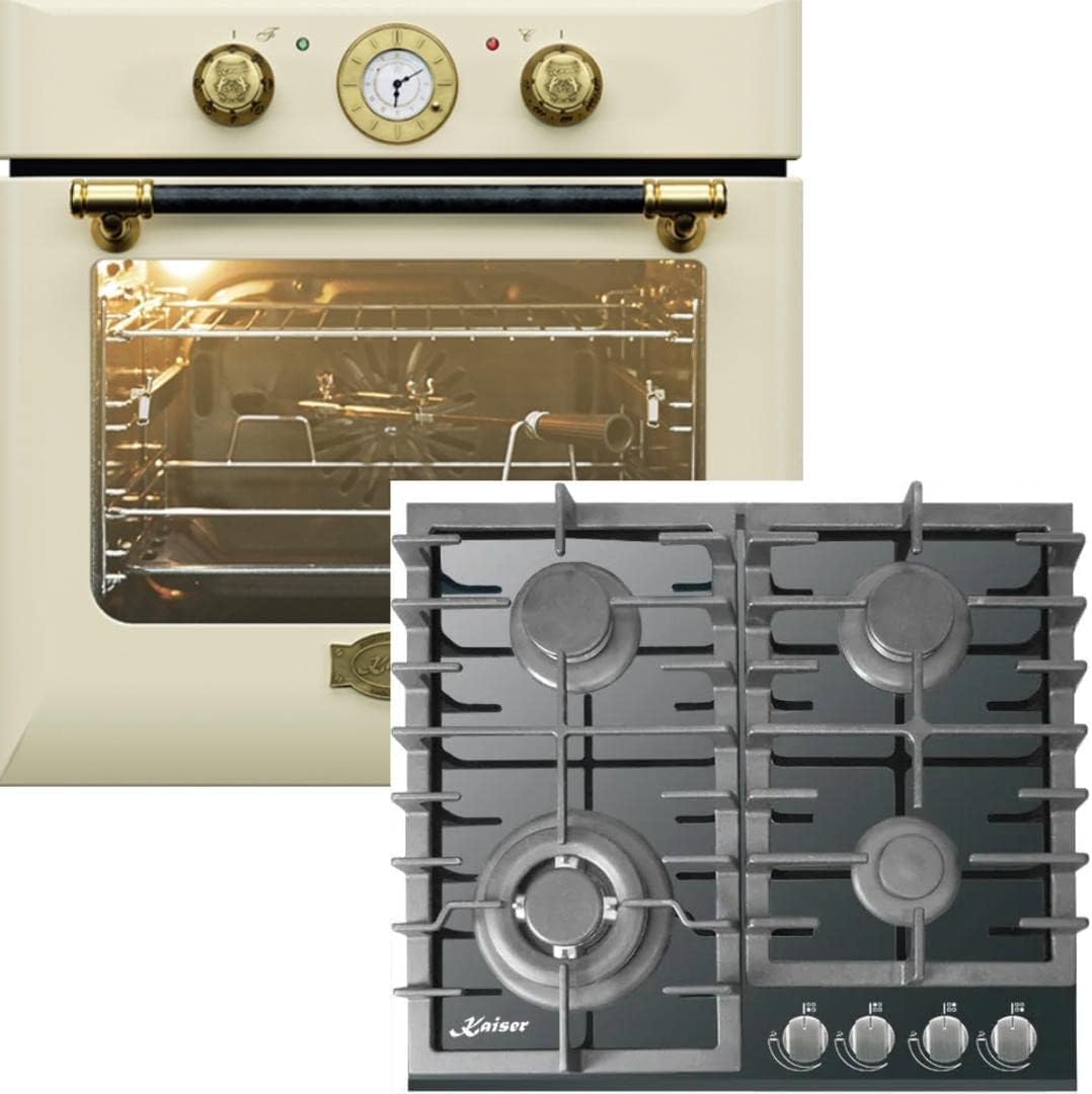 Kaiser Backofen, 3,8 kW, 68 L, 60 cm, Schwarz, Herdset Einbau EH 6432 ElfBE + KCG 6383 Turbo, Retro Einbau Elektro
