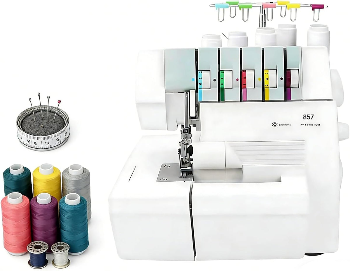 HajMyrdonyx Overlock-Nähmaschinen, Schwarz, 150-W-Overlock-Nähmaschine Mit 2-3-4-5 Stichen, Professionelle Hochleistungs-Coverstich-Nähmaschine